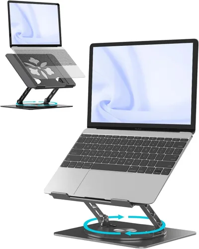Soporte ajustable para laptop de escritorio - Elevador portátil para laptop con base giratoria, soporte plegable de aluminio para computadora,