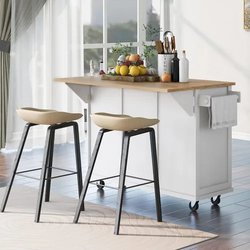 Vista 39 de P PURLOVE Carrito de isla de cocina con parte superior de madera y ruedas de bloqueo, carrito móvil de isla de cocina con armario de 4 puertas