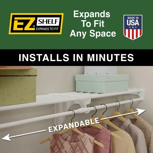 Vista 6 de EZ Shelf - Estante extensible para armario de bricolaje (sin barra para colgar) - 63.3 a 118 pulgadas - Blanco - Fácil de instalar en 2 paredes