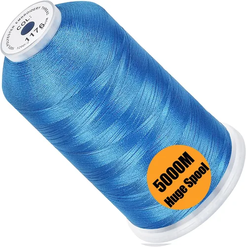 Vista 75 de New brothread - Bobina única de 5000 m de hilo de poliéster para máquina de bordar de 40WT para máquinas comerciales y domésticas - Verde opalino