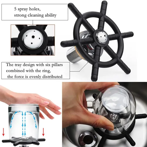 Vista 3 de DIBTSA - Enjuagadora para jarra, lavadora automática de tazas de vidrio, acero inoxidable 304, para café, leche, té, hogar, cocina, hotel, bar