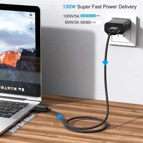 Vista 5 de Cable USB tipo C, paquete de 5 (3/3/6/6/10 pies), cable USB C trenzado de nailon de carga rápida, compatible con Samsung Galaxy S9 S8 Note 9 Note 8