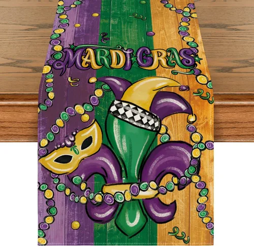 Vista 9 de Artoid Mode Máscara de lirios, camino de mesa de carnaval, Mardi Gras, decoración de mesa de comedor de cocina de temporada para fiestas