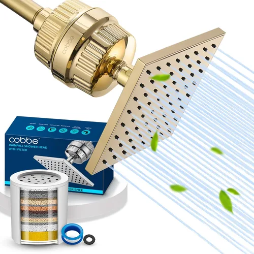 Vista 10 de Cobbe Cabezal de ducha filtrado de alta presión de 6 ajustes, cabezal de ducha de lluvia desmontable con filtro de cabezal de ducha de 20 etapas