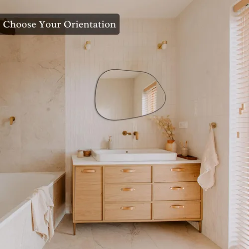 Vista 5 de PERFNIQUE Espejo de pared irregular asimétrico, espejo negro de 27 x 19 pulgadas, espejo negro para baño, dormitorio, sala de estar, entrada