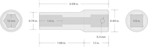 Vista 6 de TEKTON SID23112 Dado de impacto profundo de 6 puntos de 15/32 pulgada (12 mm) impulsor de 1/2 pulgada