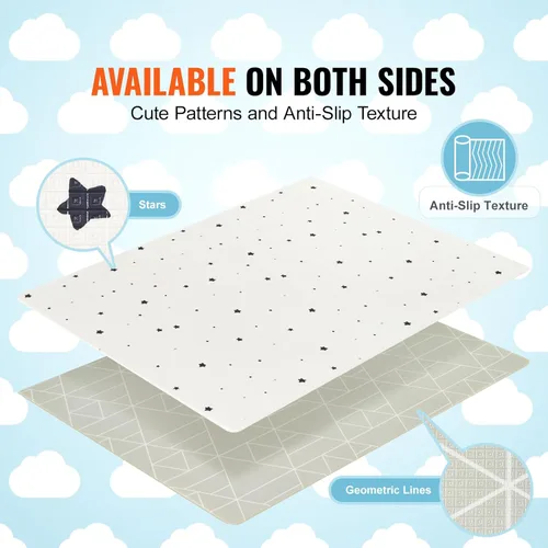 Vista 5 de VEVOR Tapete de juego para bebé, 55 x 79 pulgadas, tapete antideslizante de una pieza suave para bebé, tapete reversible enrollable, tapete de juego