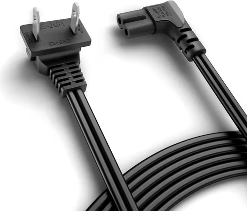 Cable de alimentación de TV, cable de alimentación universal de 2 clavijas en ángulo no polarizado de 18 AWG, NEMA 1-15P a IEC320 C7 Figura 8,