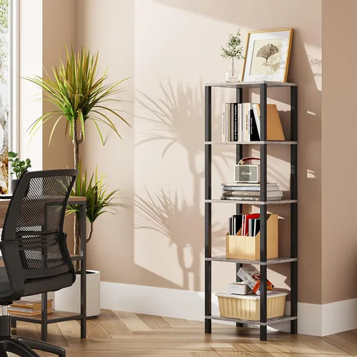 Vista 24 de TUTOTAK Estantería para libros de 4 niveles, estantería estrecha para espacios pequeños, estantería apilable de bricolaje, para sala de estar, Negro