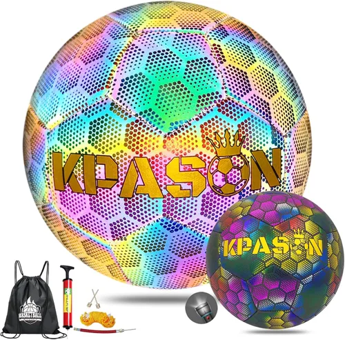 Vista 8 de Soccer Ball, Holographic Reflective Glowing Soccer Ball Size 4/5 for Men Women Training, with Pump and Carry Bag