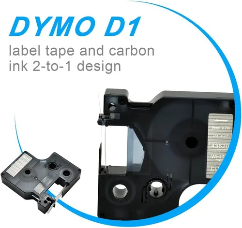Vista 4 de Paquete de 2 casetes de etiquetado compatibles con cinta Dymo D1 43620 blanco sobre transparente de 1/4 pulgadas (0.236 in) para LabelManager