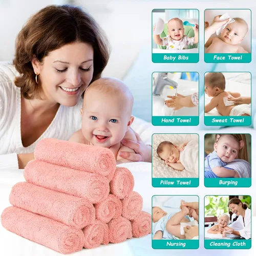 Vista 4 de HOMEXCEL Paquete de 12 paños para bebé, toalla de baño de microfibra de forro polar coral para bebé, 7 x 9 pulgadas, extra absorbente, suave, paño