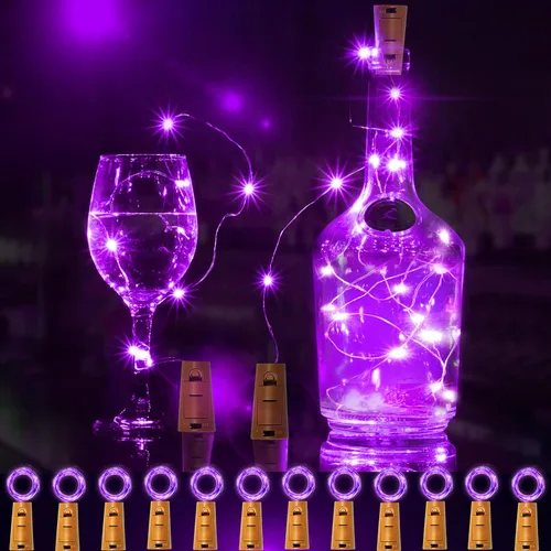 Vista 10 de SmilingTown 12 paquetes de 20 luces LED para botellas de vino con corcho - Cadena de luces de hadas de alambre plateado, luces de corcho operadas