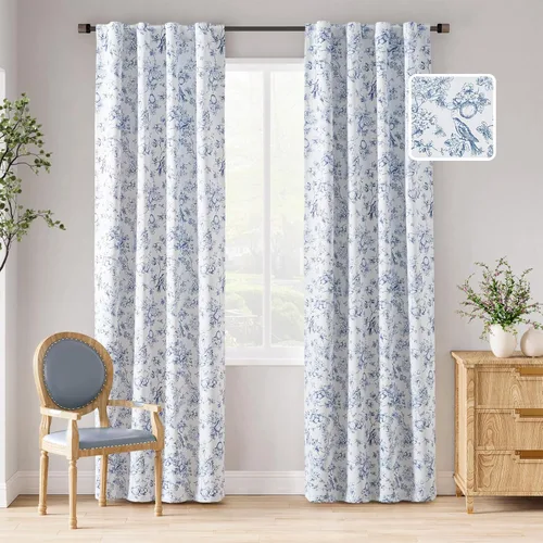 Vista 27 de jinchan Cortinas Opacas Florales 95% de 63 Pulgadas de Largo, Cortina Opaca con Flores Impresas Azules para Dormitorio con Bolsillo para Varilla
