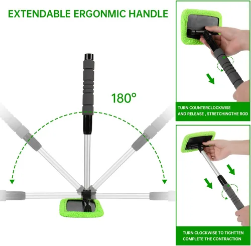 Vista 3 de X XINDELL Herramientas de limpieza de vidrio para parabrisas, herramienta de limpieza de coche de tela de microfibra con mango extensible y paño