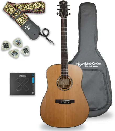 Vista 9 de Antonio Giuliani - Paquete de guitarra acústica - Mini Jumbo Short Scale (DN-2P) - Guitarra de viaje Dreadnought con estuche, correa, cuerdas