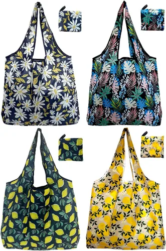 Vista 14 de Bolsas de compras reutilizables para comestibles, paquete de 4 de 50 libras bolsas plegables grandes y lavables para mercado, compactas para un