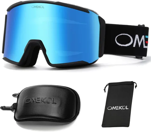 OMEKOL Gafas de esquí antivaho de doble capa OTG para hombres mujeres gafas de snowboard
