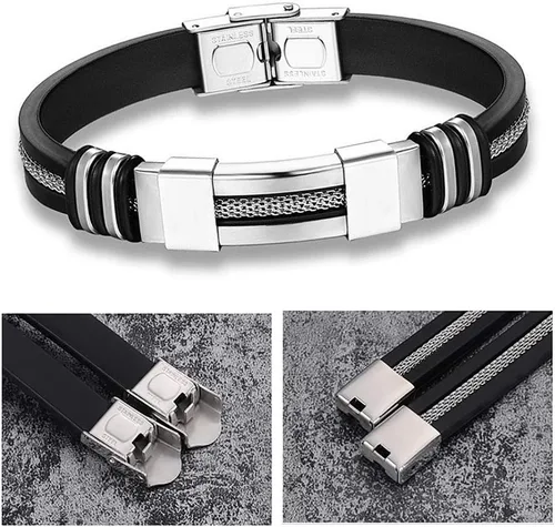 Vista 3 de Suyi Pulsera ajustable de silicona para hombre, pulsera de acero inoxidable