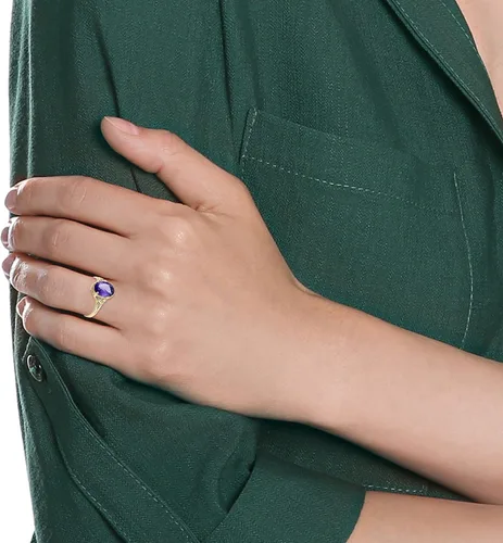 Vista 2 de Anillo de oro amarillo macizo de 10 quilates con piedra de nacimiento de febrero de amatista auténtica