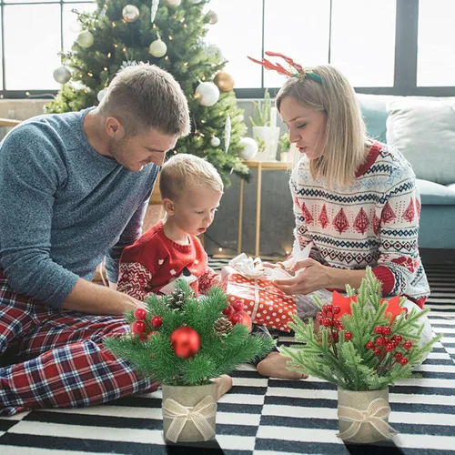 Vista 6 de JIALEIXI 2 piezas de árbol de Navidad pequeño, mini árbol de Navidad de mesa, maceta artificial de 9 pulgadas para decoración de Navidad, adecuado