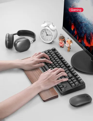 Vista 8 de Meatanty Reposamuñecas para teclado de madera, ergonómico TKL Gaming Walnut mecánico, reposamuñecas duro, reposamuñecas para computadora, portátil