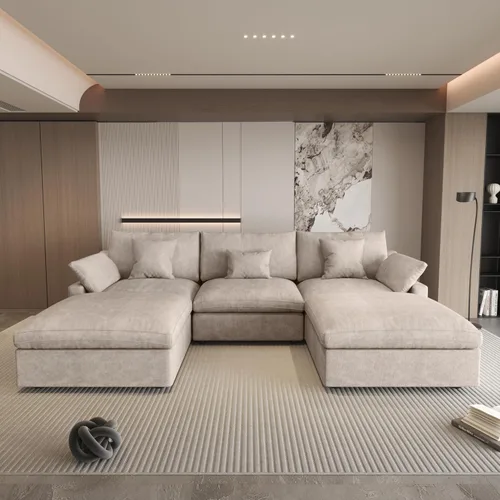 Vista 19 de WJShome Sofá Seccional Cloud Couch de 83 pulgadas para sala de estar, sofá seccional modular relleno de plumón, sofás en forma de L con otomana