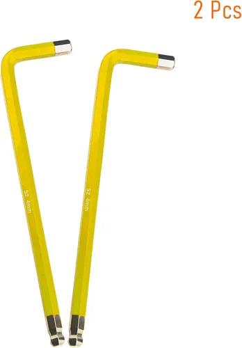 Vista 3 de 2 llaves Allen de extremo de bola de 0.157 in, llave hexagonal interna, herramienta de reparación de acero S2 de brazo largo en forma de L, amarillo