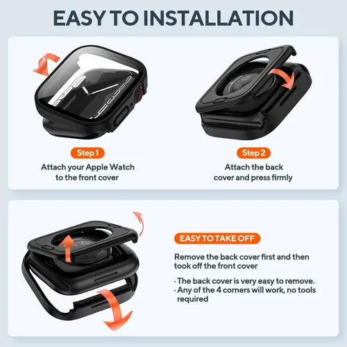 Vista 4 de Paquete de 2 fundas impermeables 2 en 1 para Apple Watch Series SE SE 6 5 4 40mm, borde recto de PC frontal y trasero con protector de pantalla