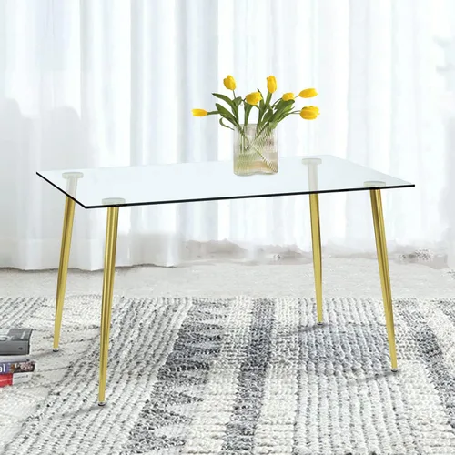 Vista 12 de Juego de mesa de comedor de cristal de Ebullient para 4 personas, juego de 5 piezas con 4 sillas de comedor de piel sintética negras, tablero