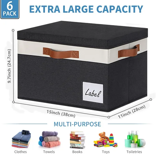 Vista 39 de GhvyenntteS Contenedores de almacenamiento extra grandes con tapas, cajas de almacenamiento plegables de tela con tapas y asas, cestas