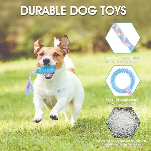 Vista 5 de Cobee Juguetes masticables de dentición para cachorros, 4 piezas de cuerdas interactivas de algodón para perros pequeños, juguetes de goma
