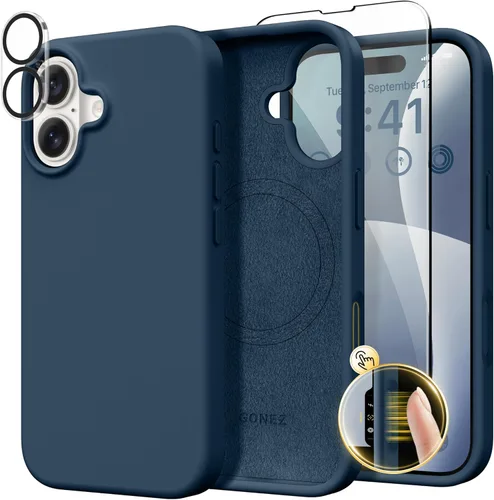 Vista 514 de GONEZ Funda magnética para iPhone 14, compatible con Magsafe, con protector de pantalla + protector de cámara, forro de microfibra antiarañazos