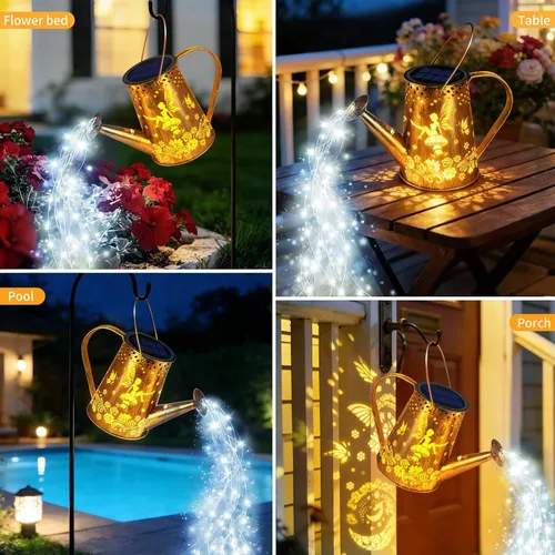 Vista 6 de YJFWAL Regadera Solar con Luces, Regalos Únicos para Navidad Mamá Abuela Mujeres Cumpleaños, Regalos de Jardinería Impermeables Regadera con Luces