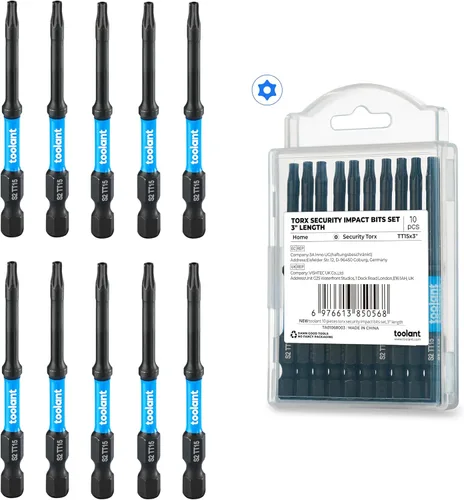 Vista 15 de ToolAnt Juego de brocas Torx de impacto de 1' (TT7-40), Cantidad 13; Juego de brocas estrella a prueba de manipulaciones, 1/4' de vástago hexagonal