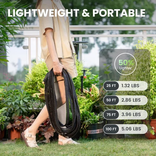 Vista 4 de Giraffe Tools Manguera de jardín de 75 pies, manguera de agua ligera de montaje plano, sin arrugas, flexible, con boquilla de 9 funciones