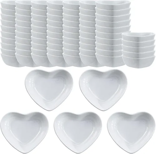 Vista 9 de SOCOSY Plato de cerámica multiusos en forma de corazón, platos para condimentos, cuenco para sushi, aperitivo, platos para servir platillos