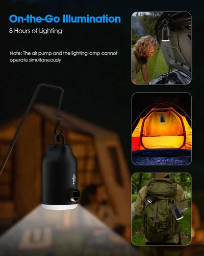 Vista 6 de Mini bomba de aire portátil para inflables, compacta, recargable, rápida inflación y desinflación con 5 boquillas, luz LED, apagado automático