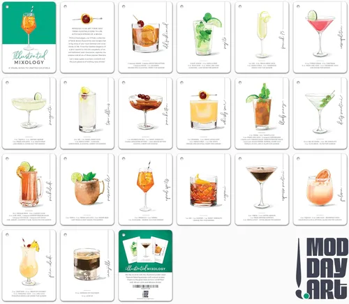 Vista 6 de Tarjetas de cóctel de mixología ilustradas - Kit de barman regalo - Carrito de bar Regalos y decoración - Accesorios de barman para el hogar