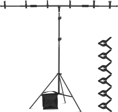 Vista 9 de NEEWER Kit de soporte de fondo en forma de T, soporte de trípode ajustable de 8.5 pies de alto y barras transversales de 5 pies/4.9 ft de ancho