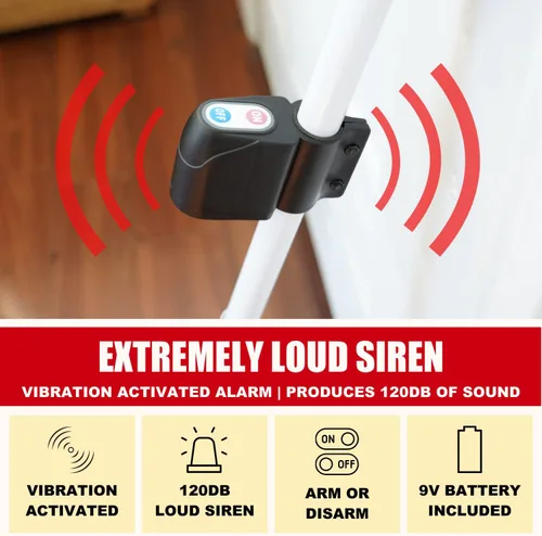 Vista 3 de SECURITYMAN Barra de seguridad para puerta 2 en 1 con alarma y tope de puerta corrediza con sirena fuerte de 120 db, hierro resistente clasificado