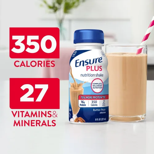Vista 4 de Ensure Plus Batido de nutrición con 13 g de proteína de alta calidad, batidos de reemplazo de comidas, mantequilla de nuez, 8 onzas líquidas
