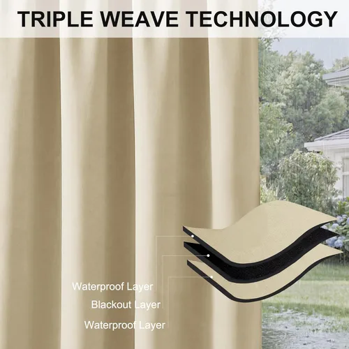 Vista 7 de RYB HOME Cortinas para Exteriores para Patio - 2 Paneles Cortinas para Exteriores Desmontables con Parte Superior Adhesiva Impermeables Opacas
