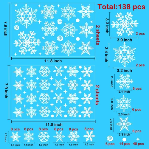 Vista 3 de Uorybwanai - 138 calcomanías de Navidad para ventana de vidrio de Navidad, calcomanías de ventana, copos de nieve, calcomanías de Navidad