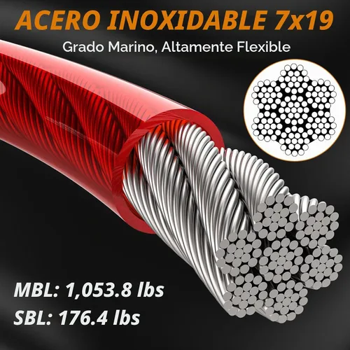 Vista 3 de XiaZ Cable de amarre para perro, camino para patio de alambre de acero con clips duraderos bloqueables, cadenas de perro de 20 pies para plomo Azul