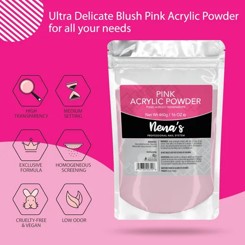 Vista 2 de Nena's Superior - Polvo para esculpir profesional acrílico para uñas, color rosa medio, 16 onzas, 16.23 oz (rosa)