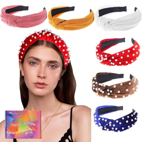 LOVNFC Diademas para mujer, 6 diademas anudadas antideslizantes a la moda para mujeres y niñas, bandas para el pelo con nudo superior ancho, Color