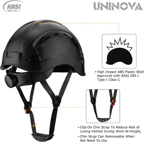 Vista 2 de UNINOVA Hard Hat Construction OSHA Safety Helmet 6 Pt Suspension Adjustable Suspension Cascos De Construccion