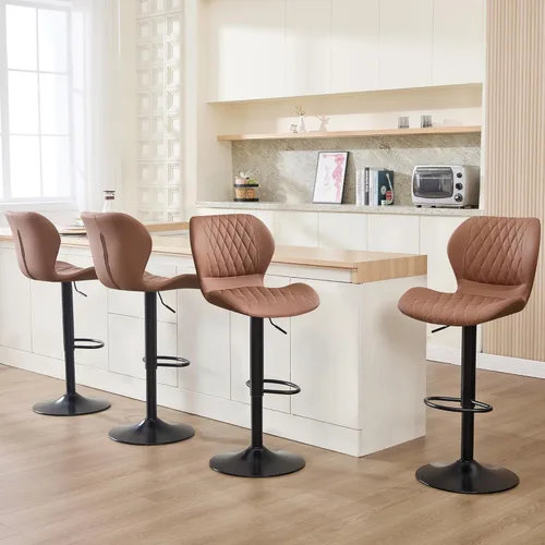 Vista 20 de Juego de 2 taburetes de bar, modernos taburetes giratorios de altura de mostrador para sillas de isla de cocina, taburetes de bar de tela ajustables