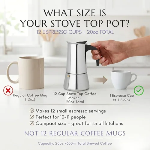 Vista 3 de Mixpresso Olla de café expreso Greca de 12 tazas, 20.3 fl oz/20 onzas, olla moka con diseño de percolador de café, cafetera de acero inoxidable